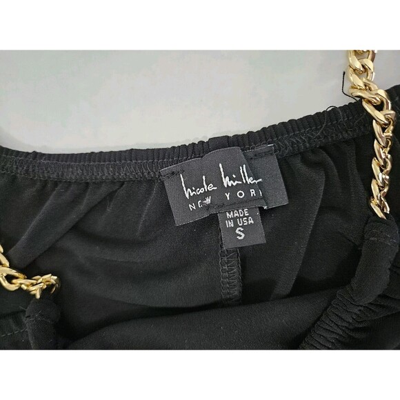Nicole Miller Black Dress Gold Chain Straps A Line Size S Nwt - Picture 8 of 10